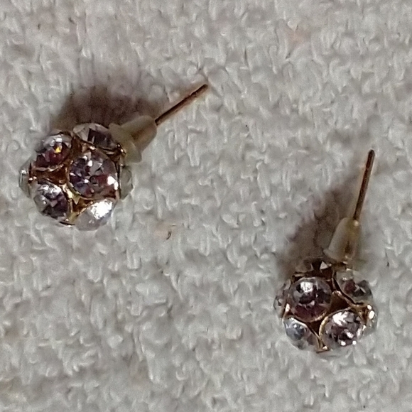 Goldtone crystal 🔮 ball disco post earrings - Picture 1 of 4